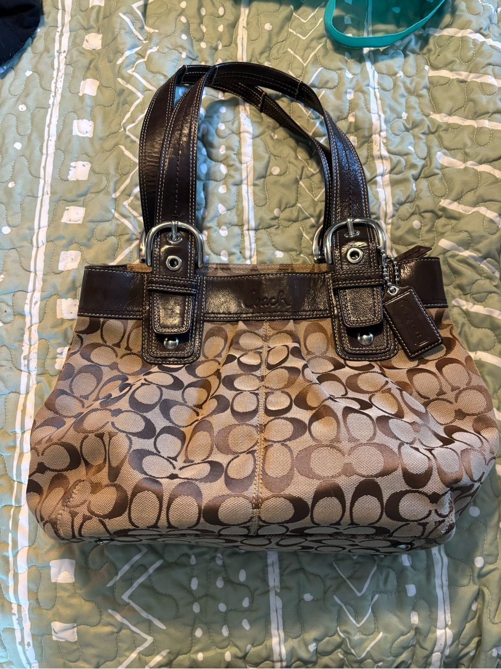 Coach Tan and Dark Brown Signature Canvas Shoulder Bag